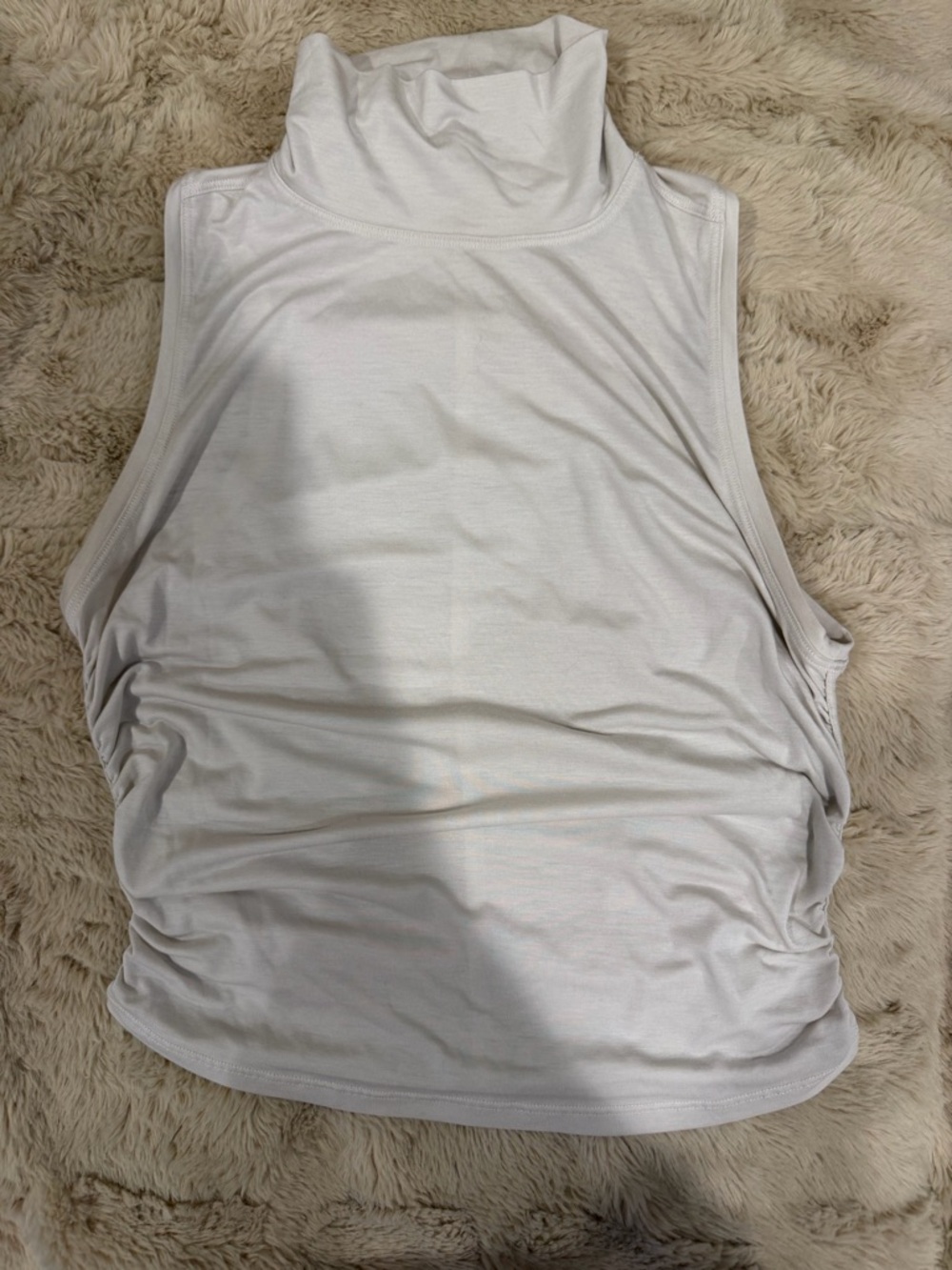 Lululemon See The Horizon cropped cinched sides mock neck tank creme color